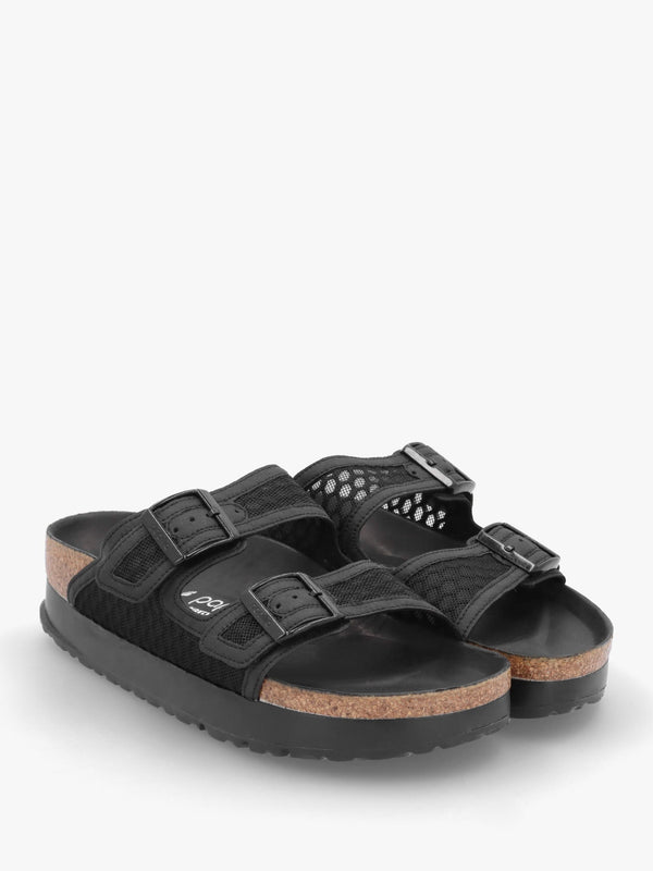 Arizona Pap French Piping Flex Platform Black Mules