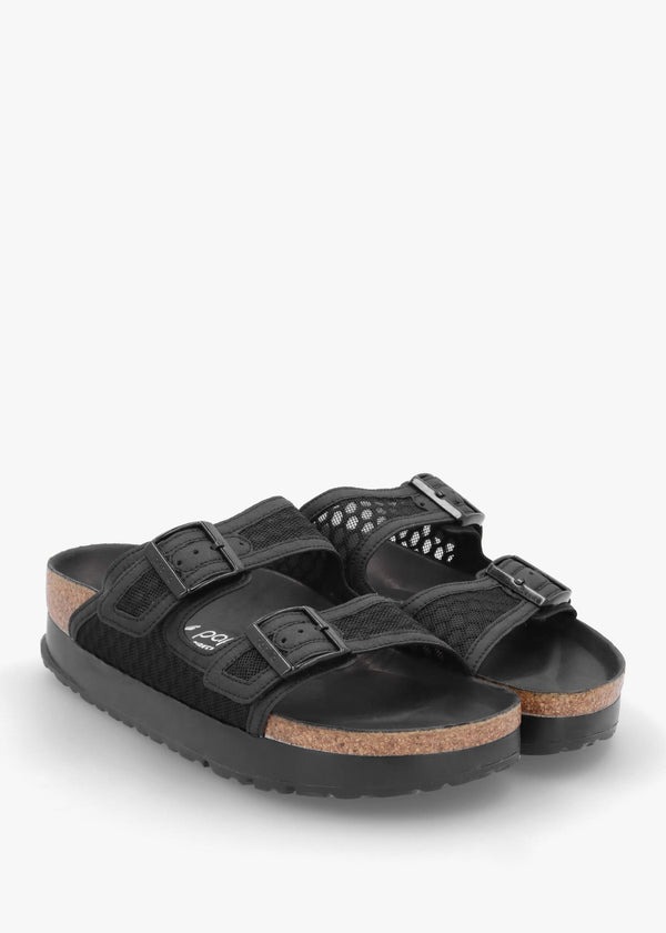Arizona Pap French Piping Flex Platform Black Mules