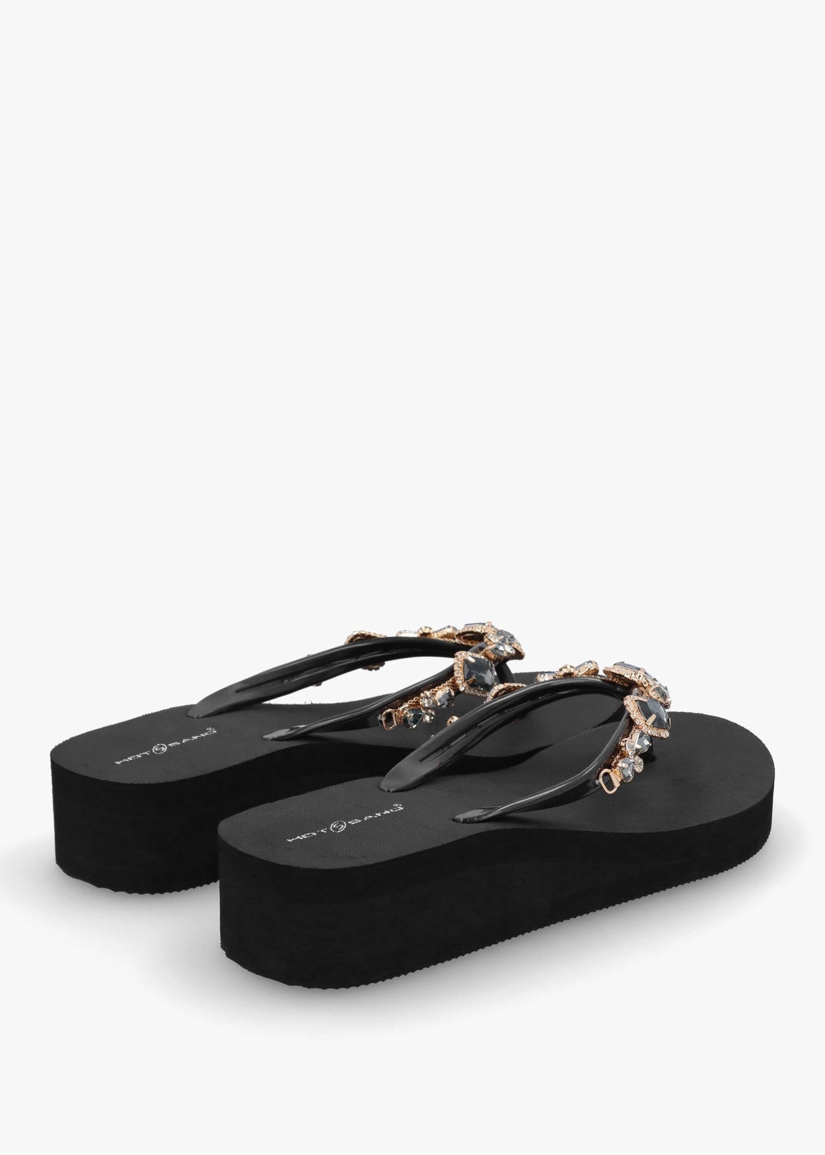 Black Embellished Toe Post Wedge Flip Flops