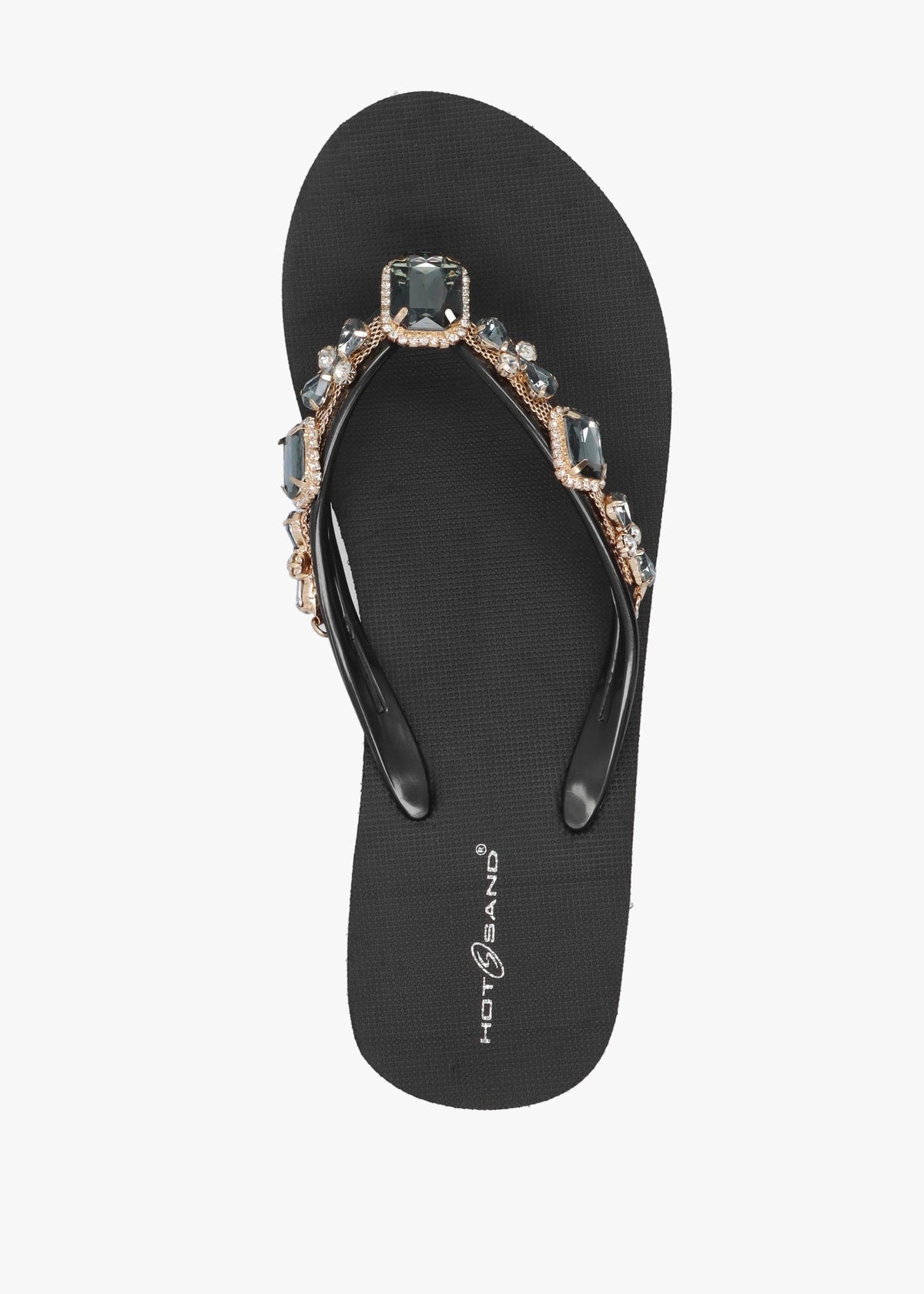 Black Embellished Toe Post Wedge Flip Flops