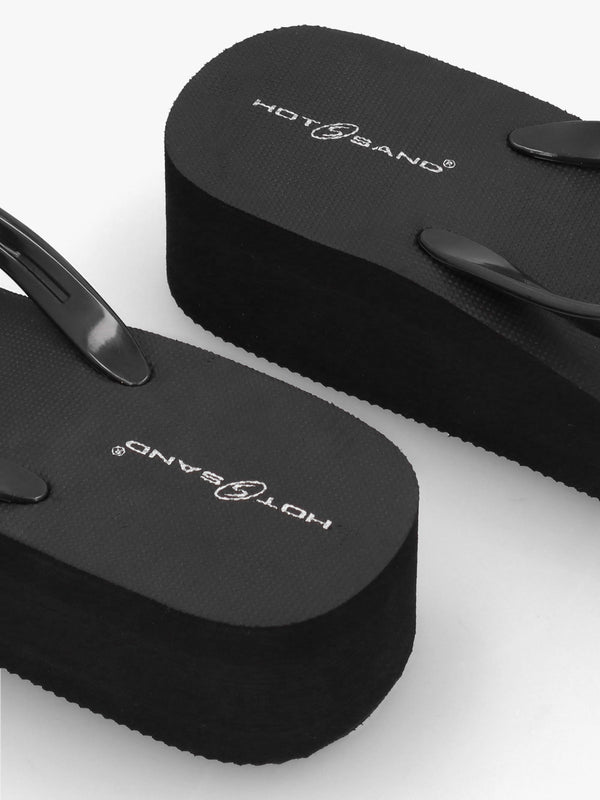 Black Embellished Toe Post Wedge Flip Flops