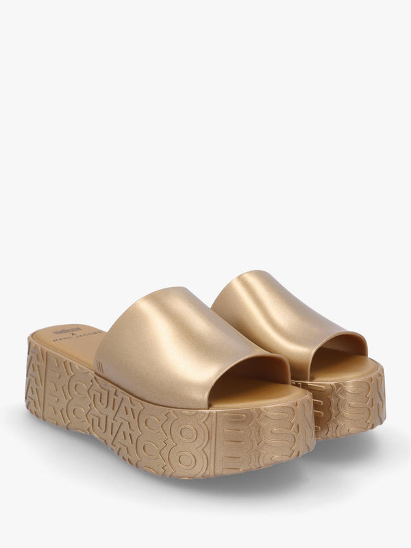 x Melissa Becky Gold Slab Sole Mules