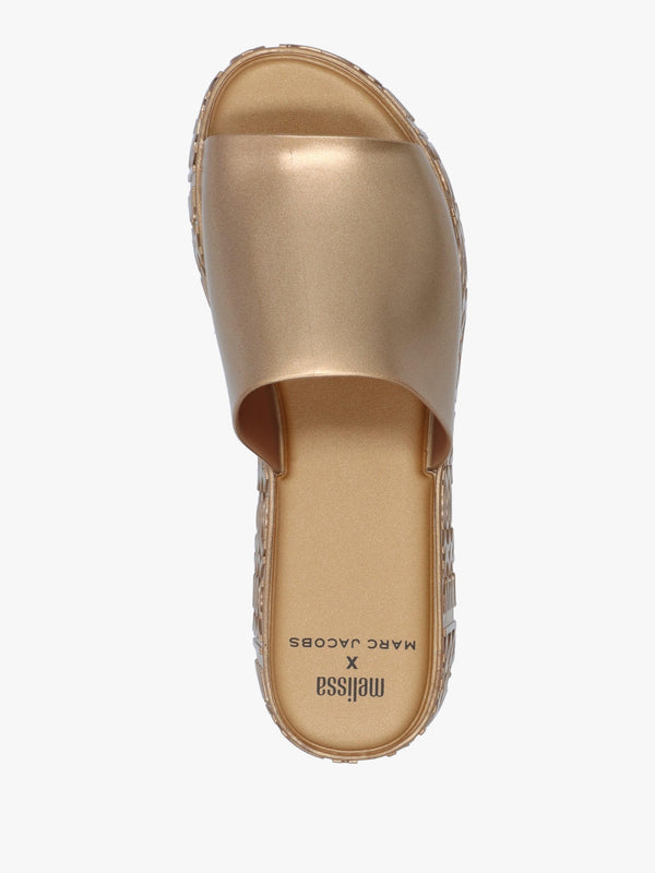 x Melissa Becky Gold Slab Sole Mules