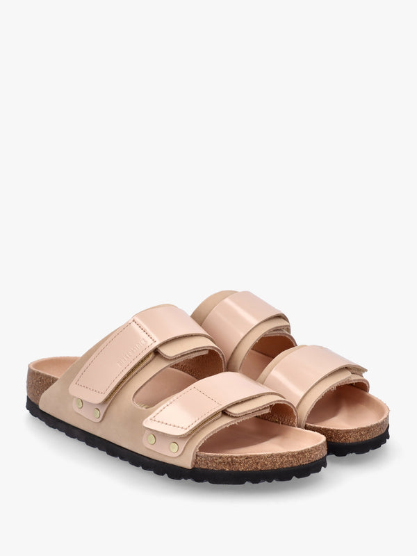 Uji New Beige Nubuck Leather Two Bar Mules