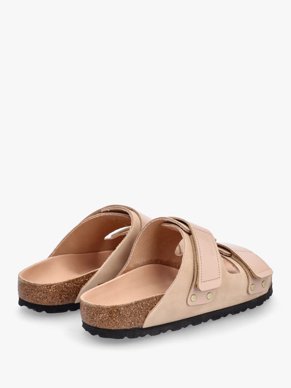 Uji New Beige Nubuck Leather Two Bar Mules