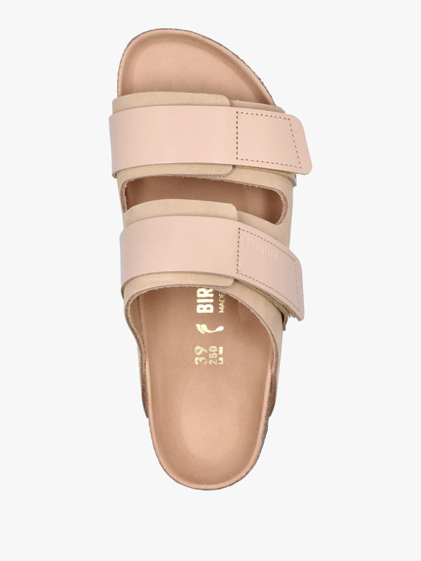 Uji New Beige Nubuck Leather Two Bar Mules
