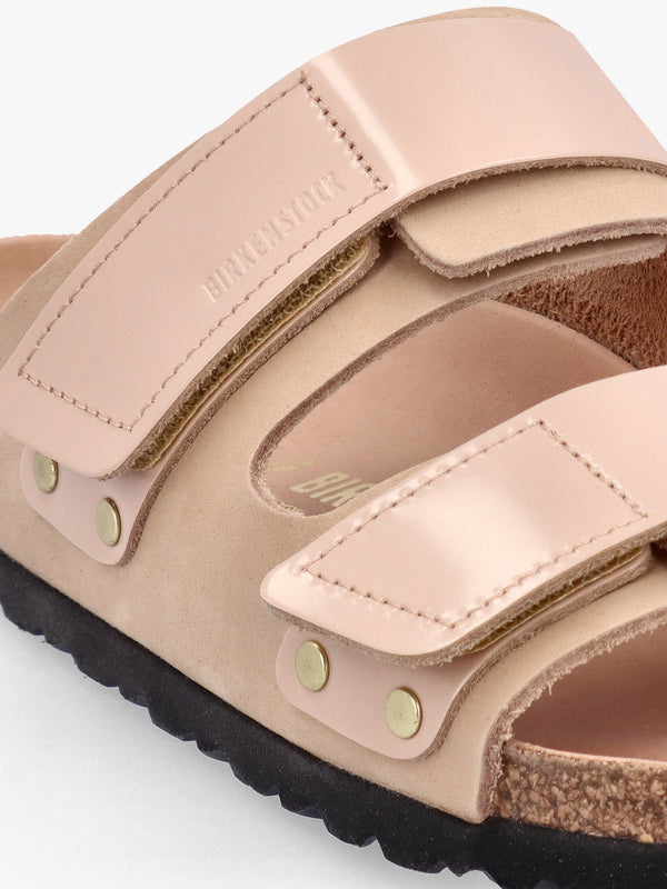 Uji New Beige Nubuck Leather Two Bar Mules
