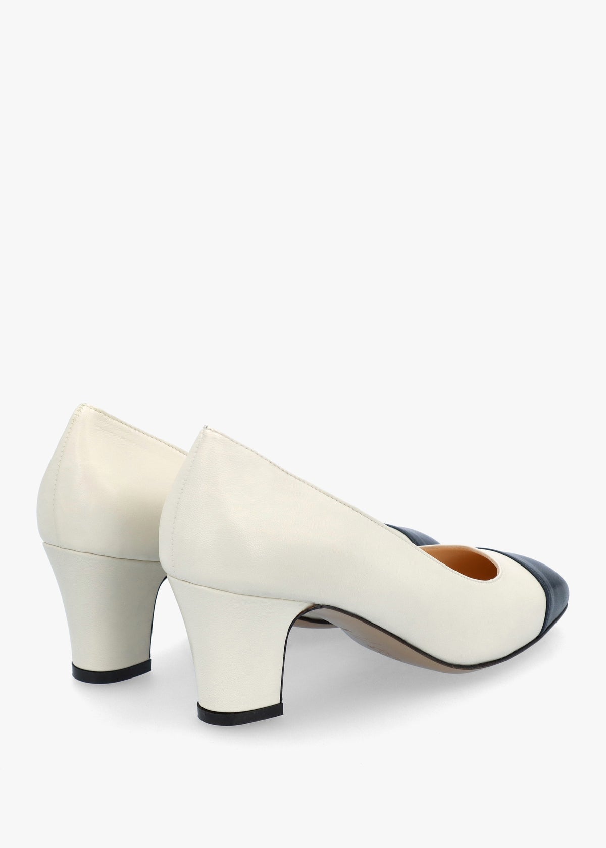Akuna Cream Leather Block Heel Court Shoes