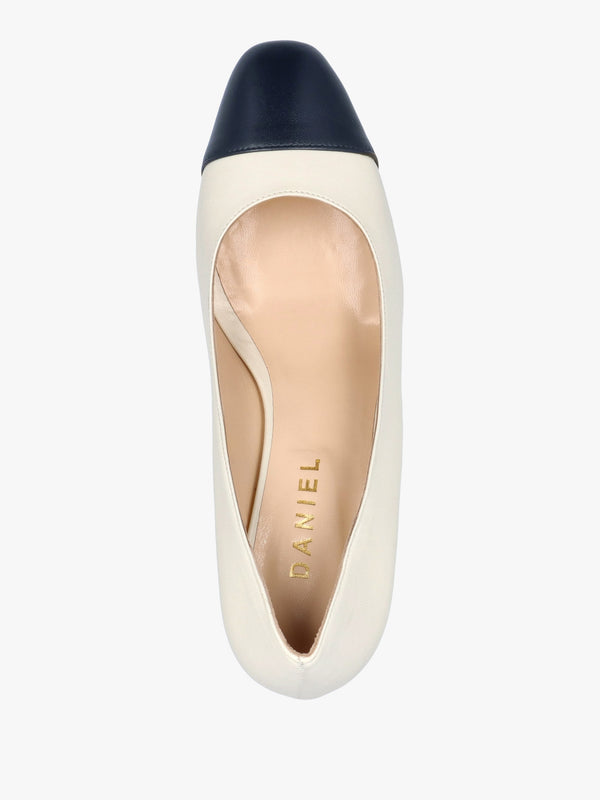 Akuna Cream Leather Block Heel Court Shoes
