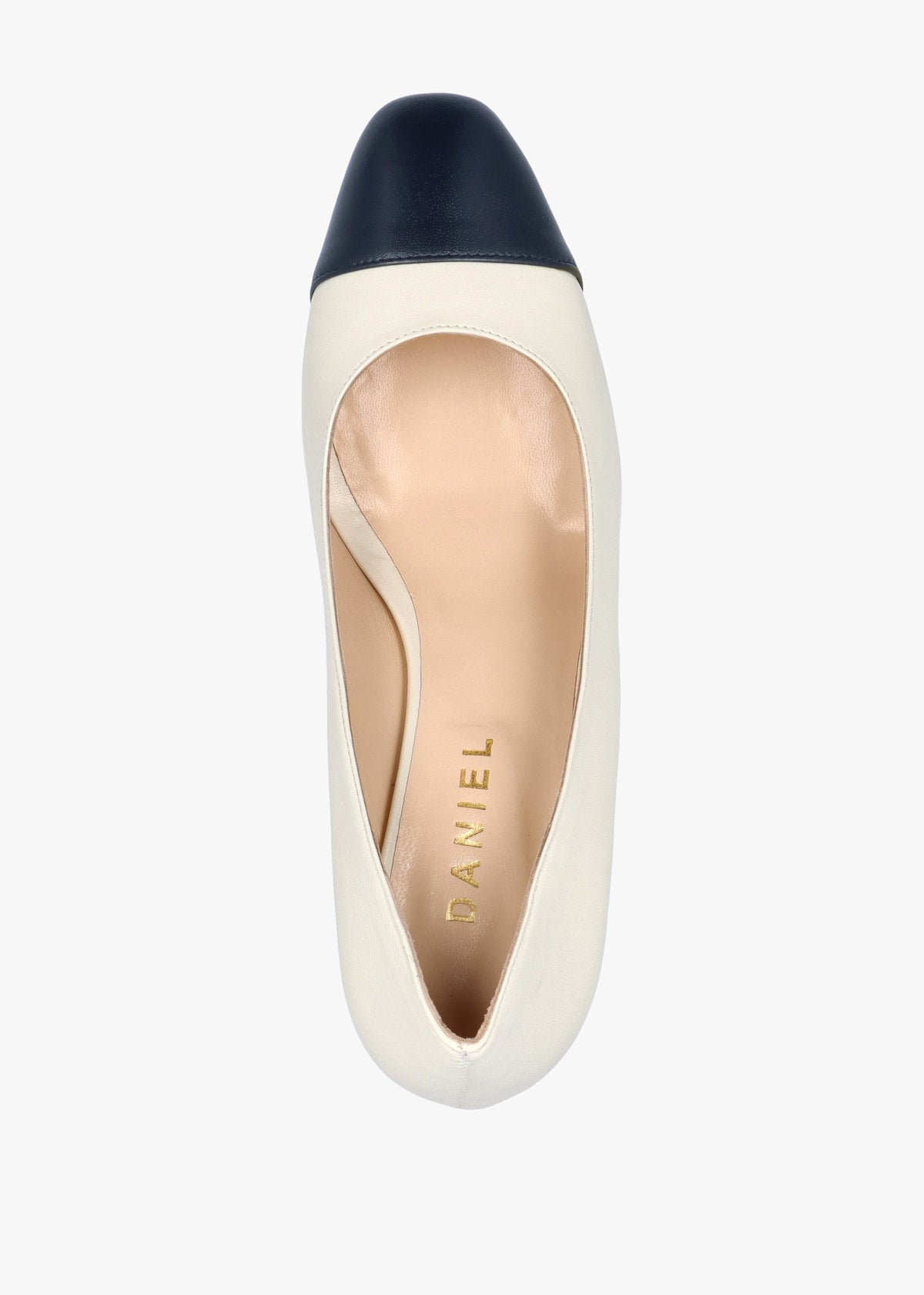 Akuna Cream Leather Block Heel Court Shoes