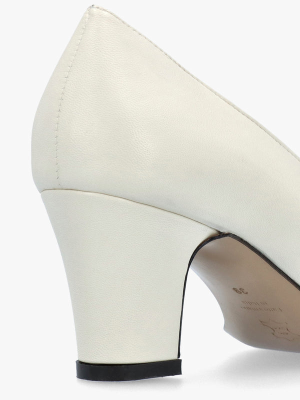 Akuna Cream Leather Block Heel Court Shoes