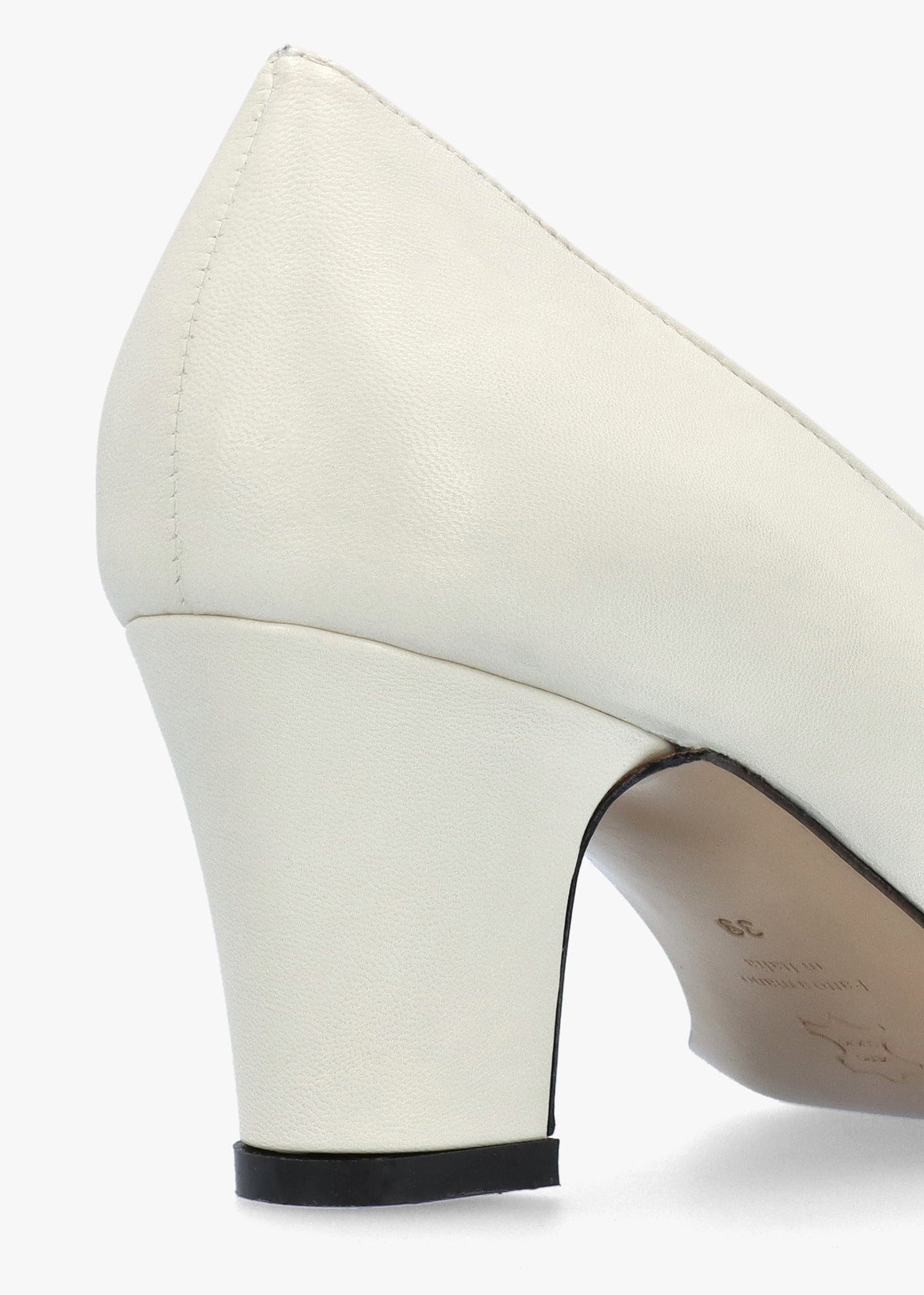 Akuna Cream Leather Block Heel Court Shoes