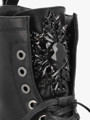 Amari Black Leather Embellished Ankle Boots