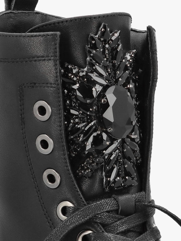 Amari Black Leather Embellished Ankle Boots