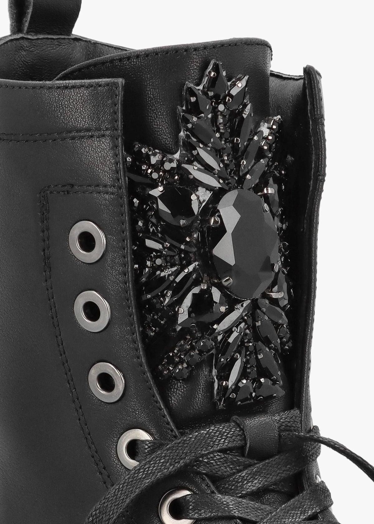 Amari Black Leather Embellished Ankle Boots