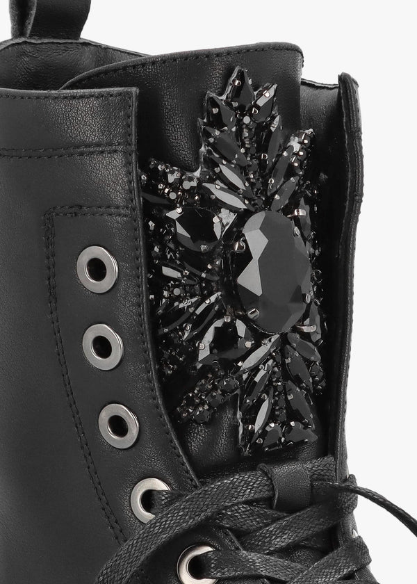 Amari Black Leather Embellished Ankle Boots