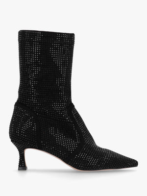 April Black Crystal Embellished Kitten Heel Ankle Boots