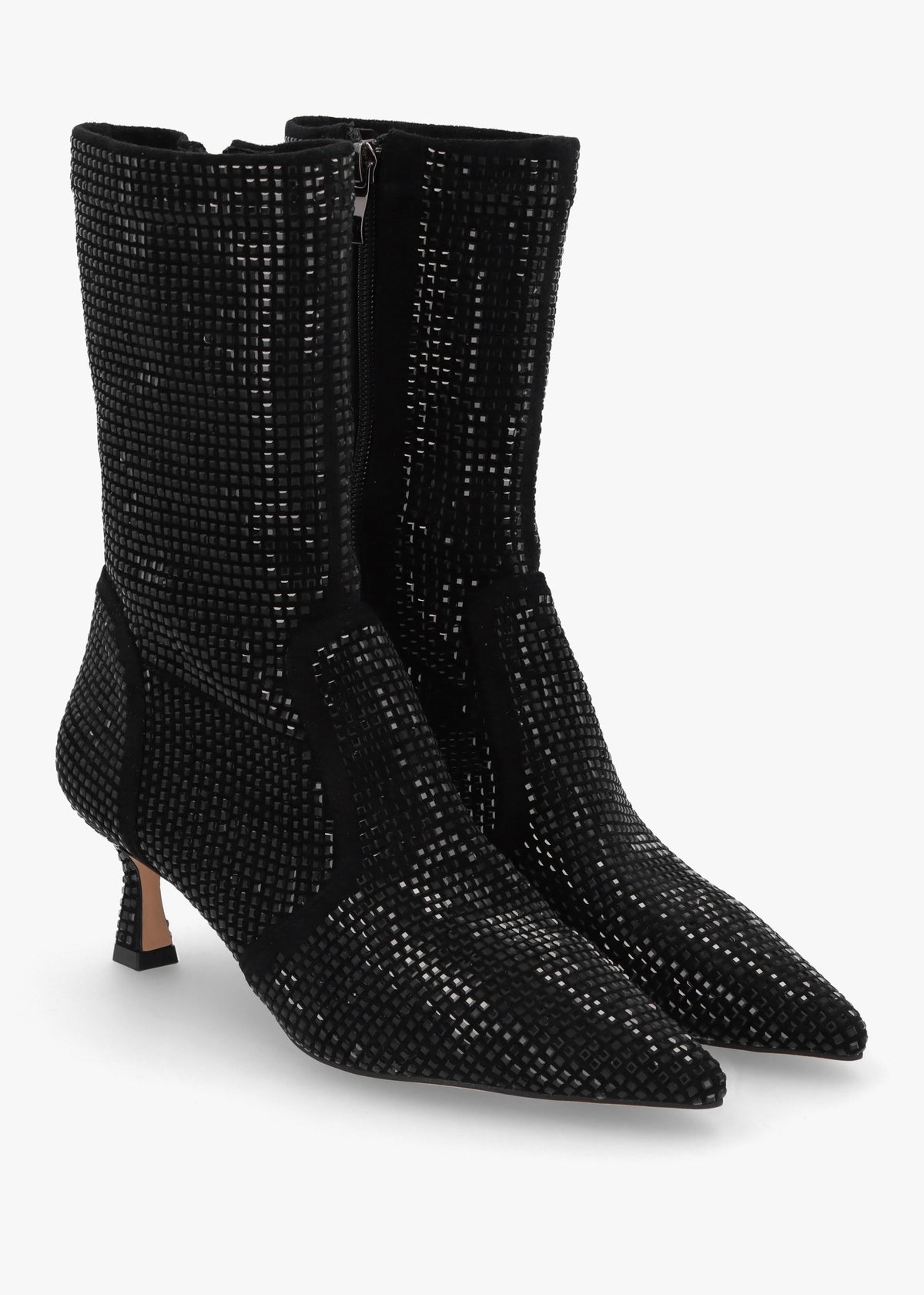 April Black Crystal Embellished Kitten Heel Ankle Boots