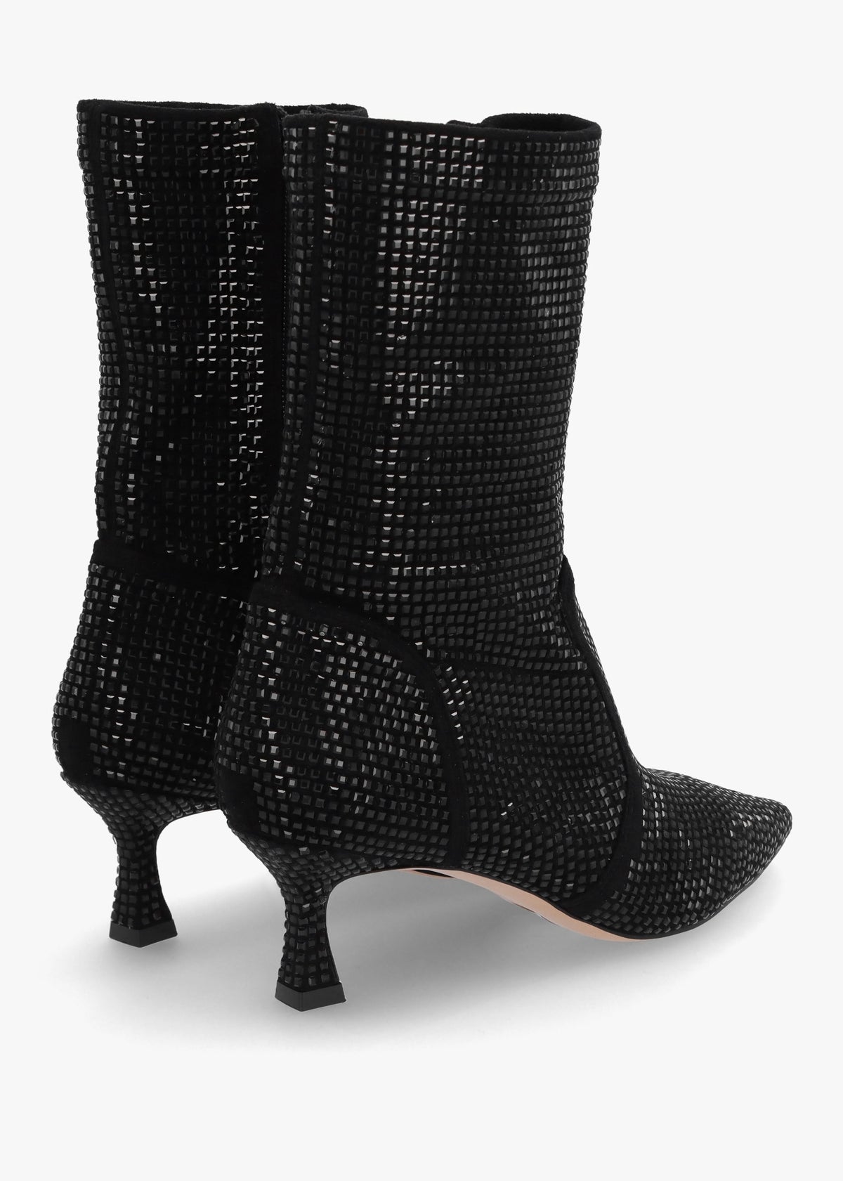 April Black Crystal Embellished Kitten Heel Ankle Boots