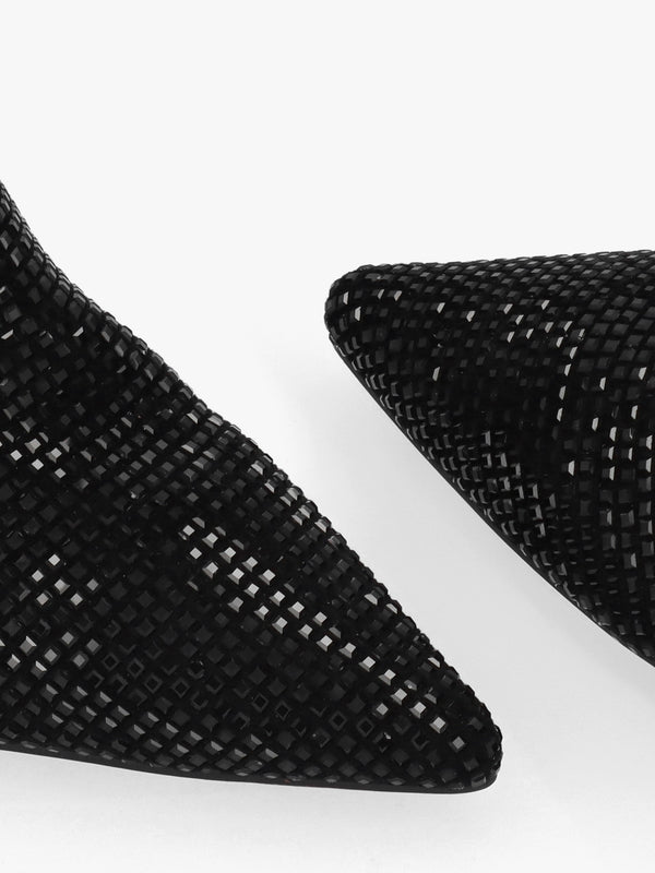 April Black Crystal Embellished Kitten Heel Ankle Boots