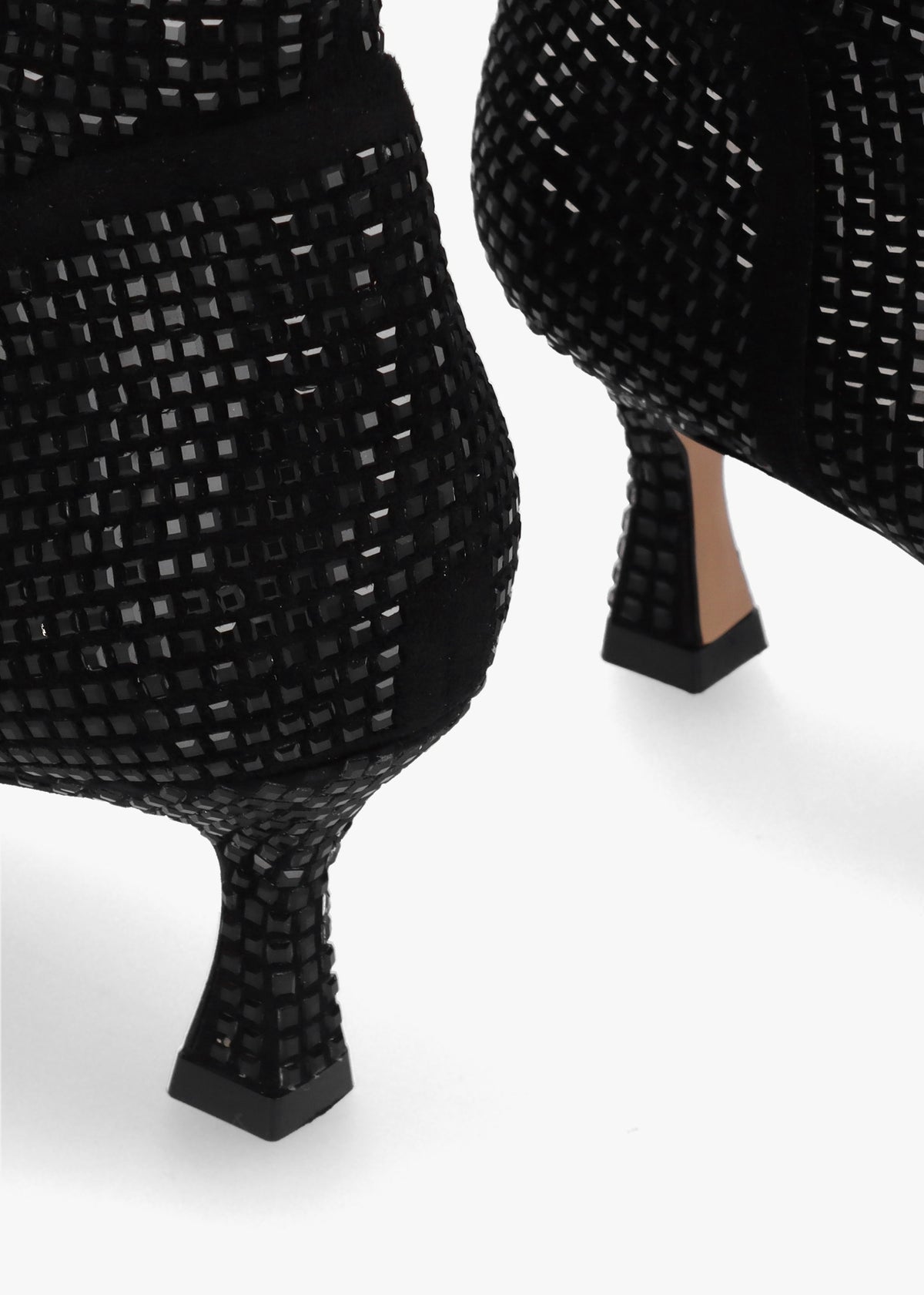 April Black Crystal Embellished Kitten Heel Ankle Boots