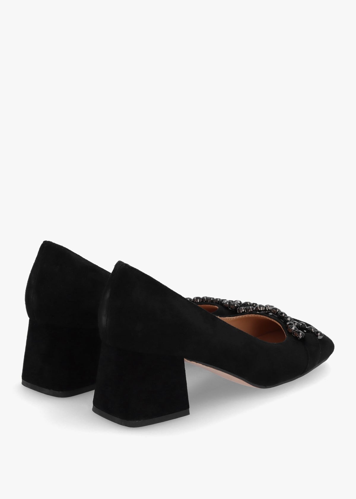 Athena Black Suede Crystal Bit Block Heel Court Shoes