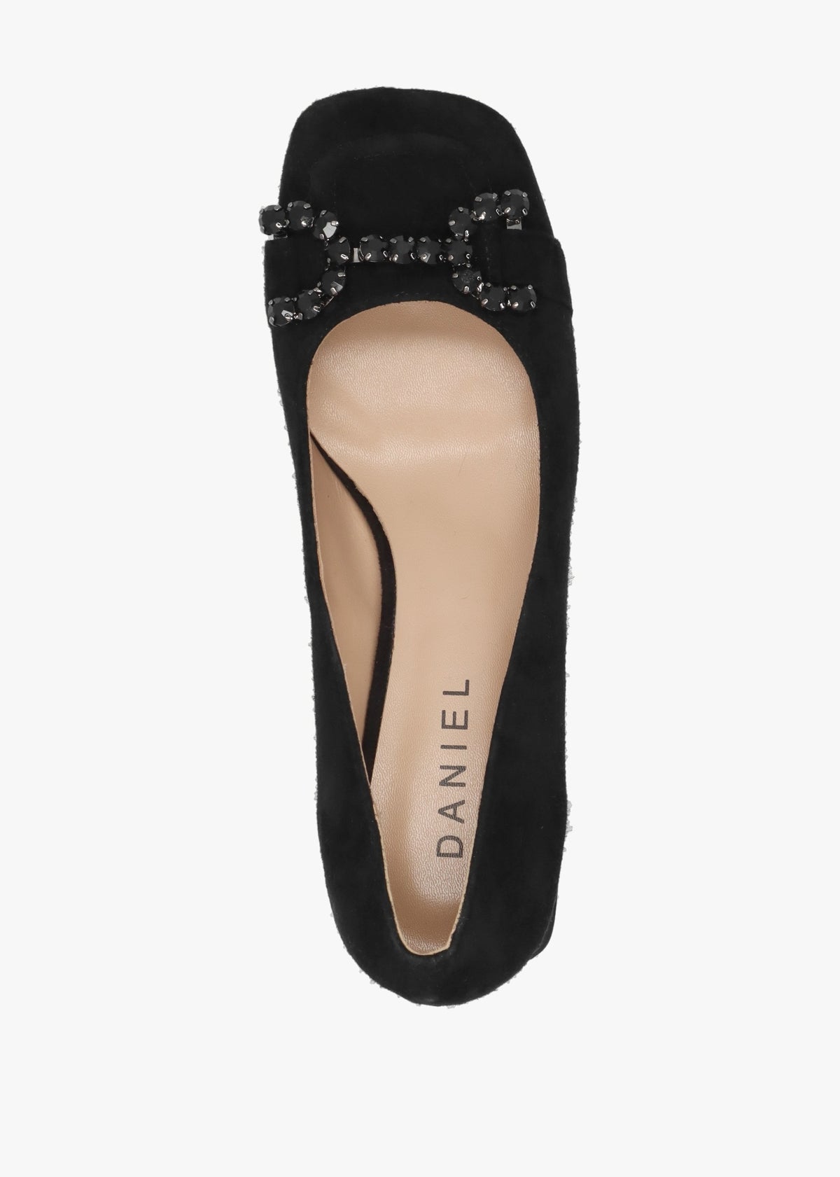 Athena Black Suede Crystal Bit Block Heel Court Shoes