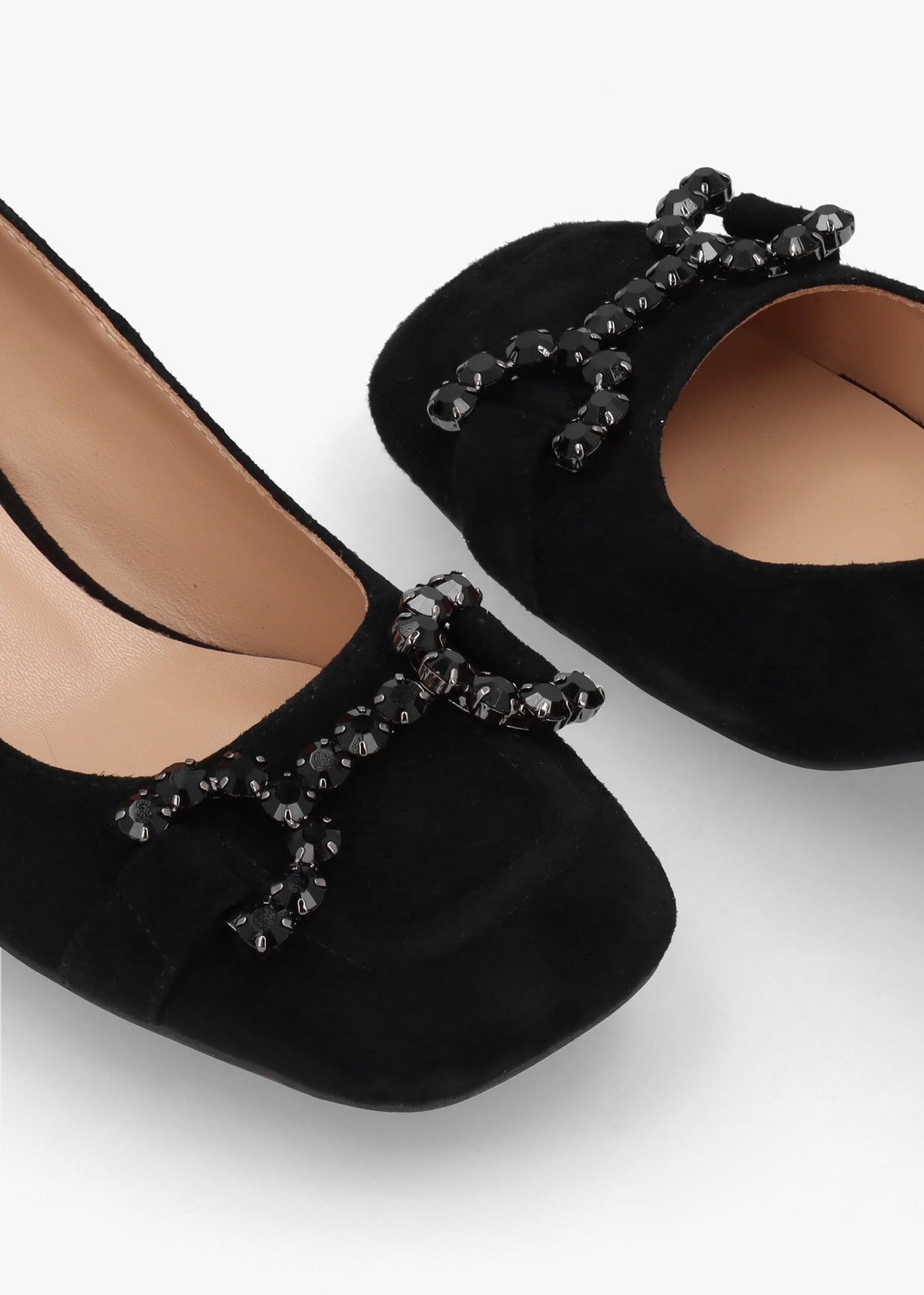 Athena Black Suede Crystal Bit Block Heel Court Shoes