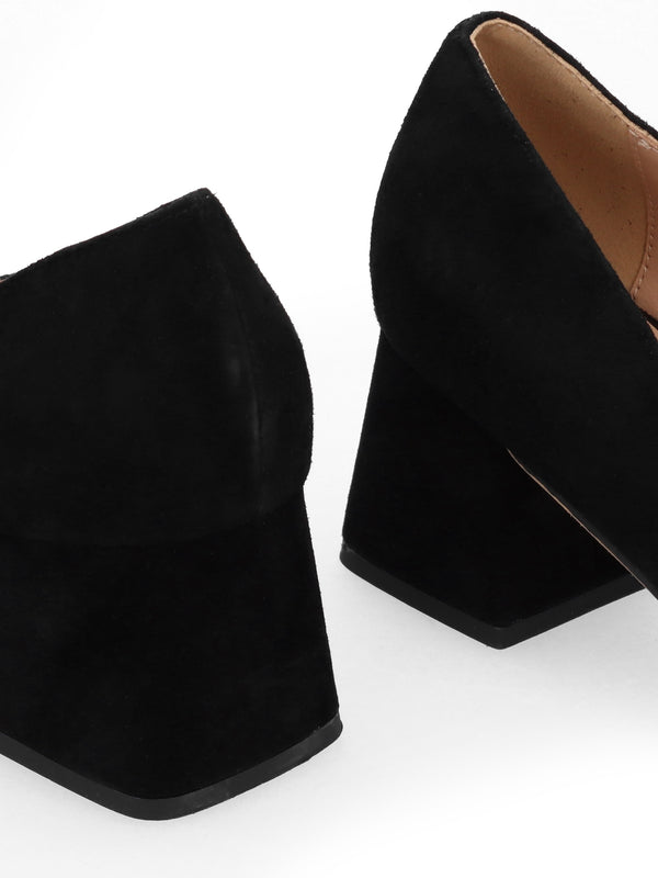 Athena Black Suede Crystal Bit Block Heel Court Shoes