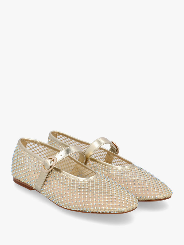 Imesh Gold Crystal Mesh Mary Jane Pumps