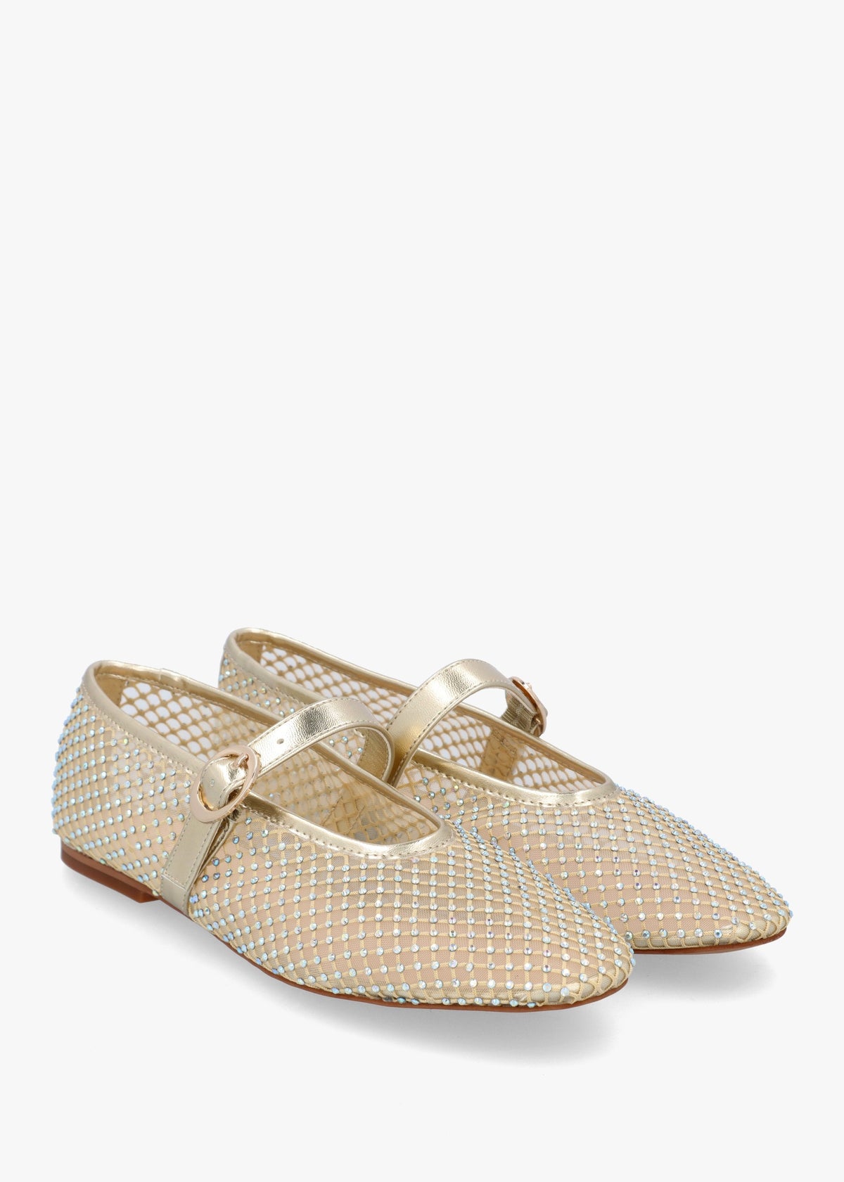 Imesh Gold Crystal Mesh Mary Jane Pumps