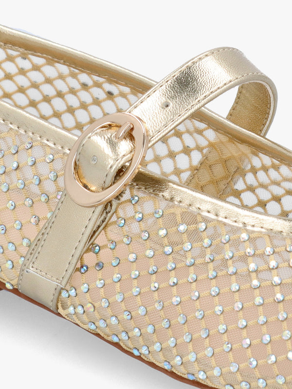 Imesh Gold Crystal Mesh Mary Jane Pumps