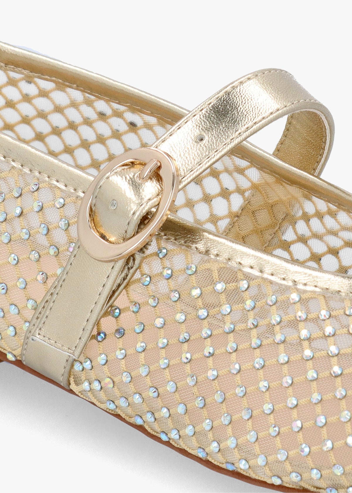 Imesh Gold Crystal Mesh Mary Jane Pumps