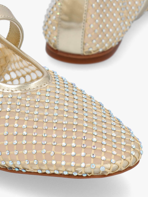 Imesh Gold Crystal Mesh Mary Jane Pumps