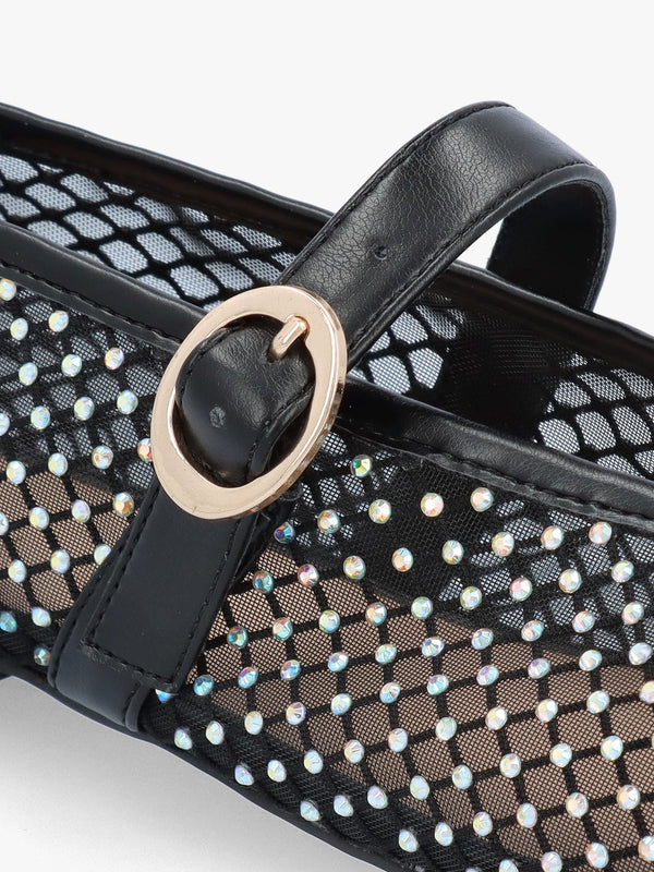 Imesh Black Crystal Mesh Mary Jane Pumps