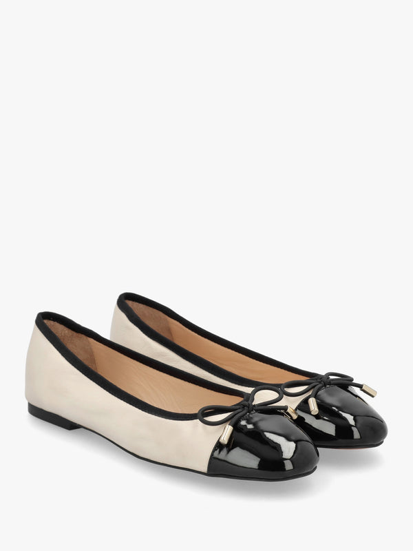 Iball Cream Leather Patent Toe Cap Ballet Pumps