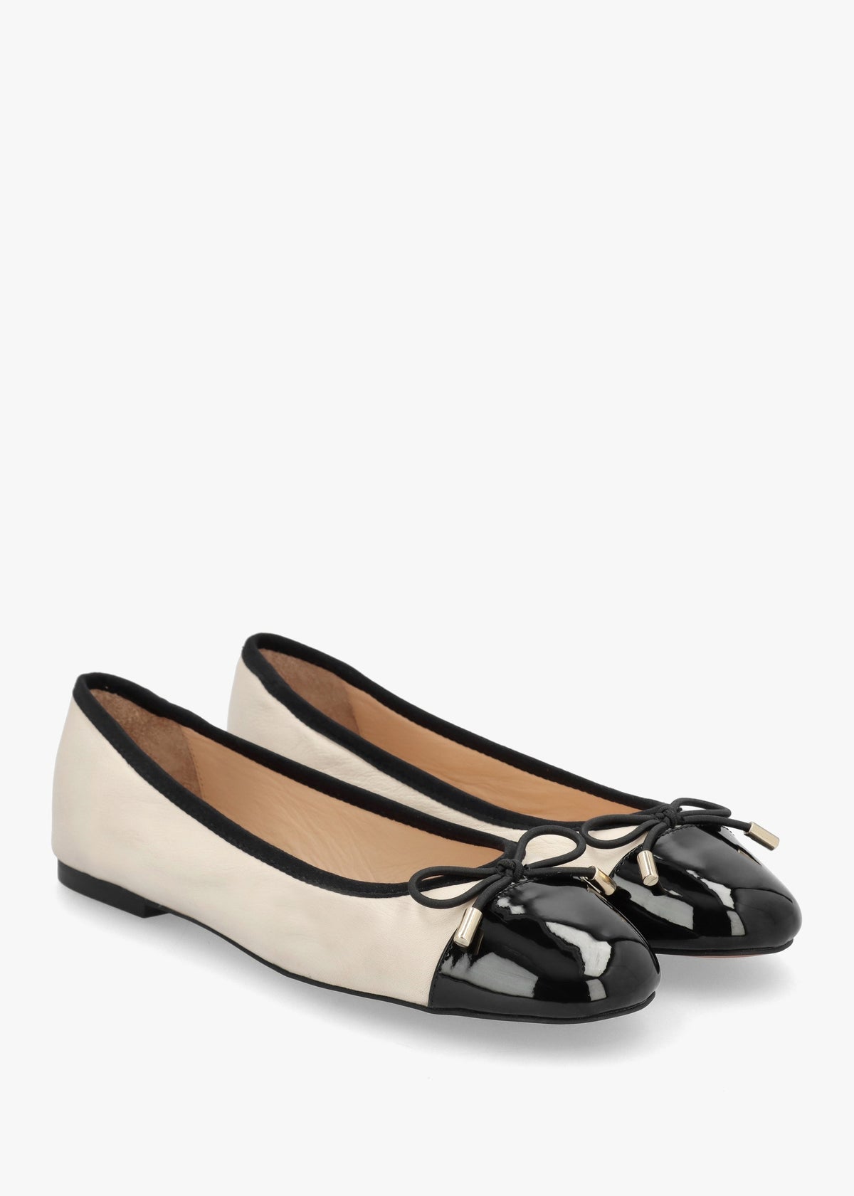 Iball Cream Leather Patent Toe Cap Ballet Pumps