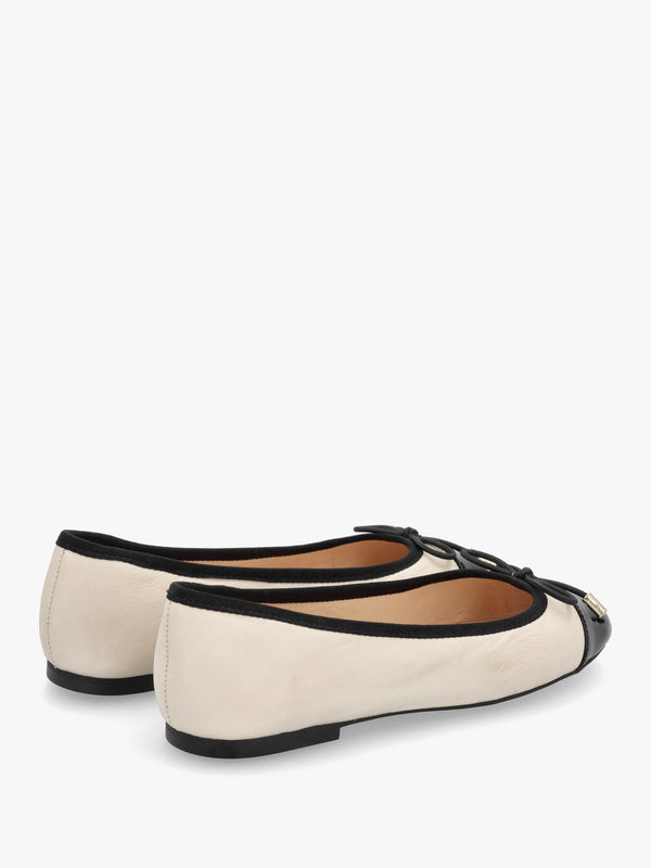 Iball Cream Leather Patent Toe Cap Ballet Pumps