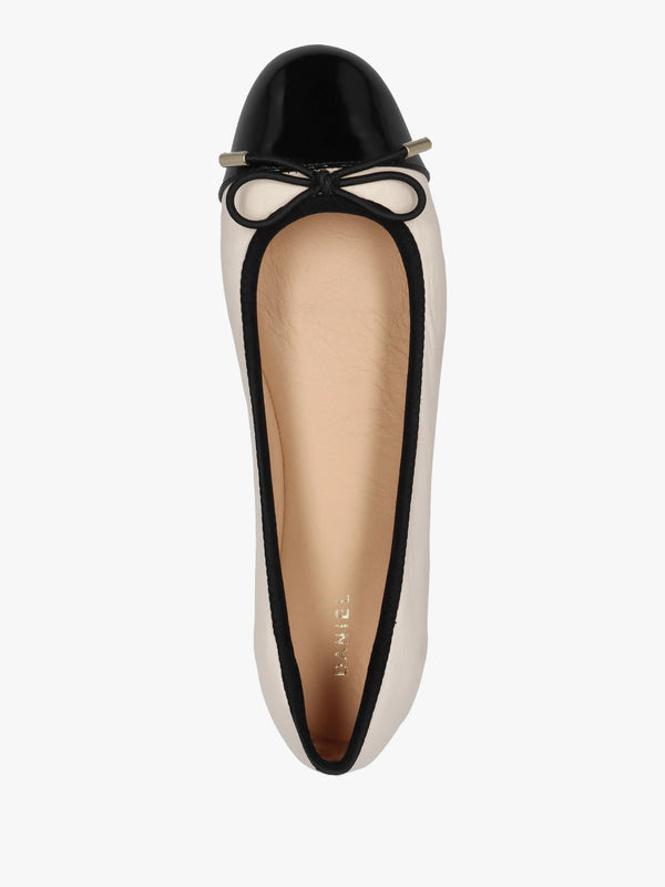 Iball Cream Leather Patent Toe Cap Ballet Pumps