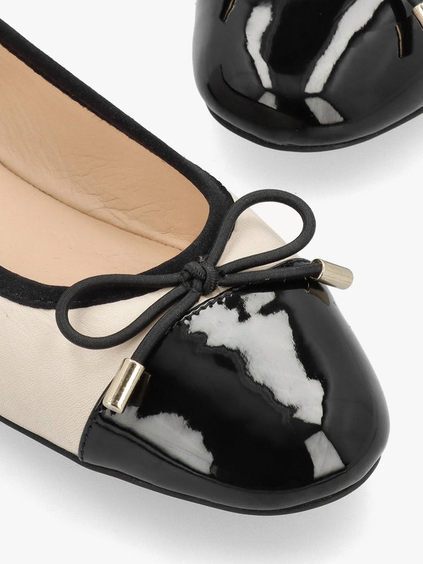 Iball Cream Leather Patent Toe Cap Ballet Pumps