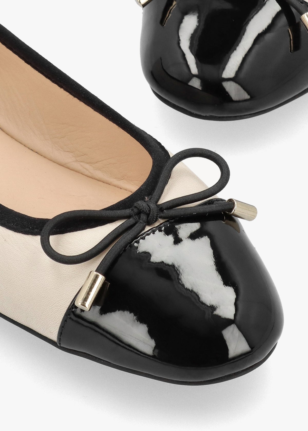 Iball Cream Leather Patent Toe Cap Ballet Pumps