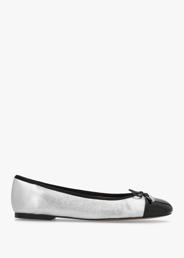 Iball Silver Leather Patent Toe Cap Ballet Pumps