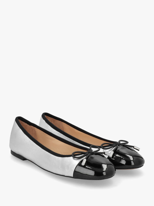 Iball Silver Leather Patent Toe Cap Ballet Pumps