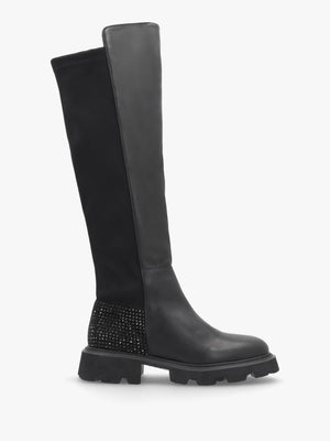 Alice Black Leather Elasticated Over The Knee Boots