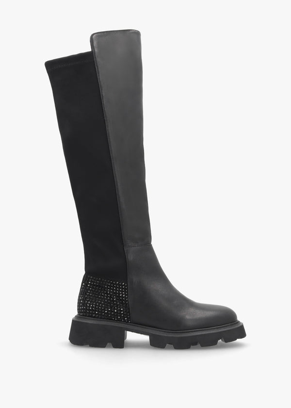 Alice Black Leather Elasticated Over The Knee Boots