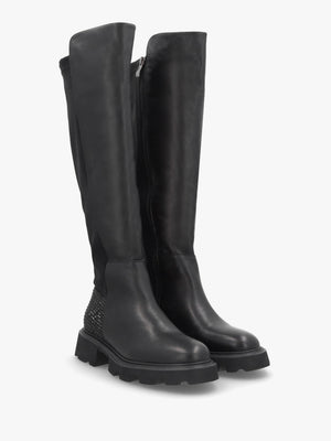 Alice Black Leather Elasticated Over The Knee Boots