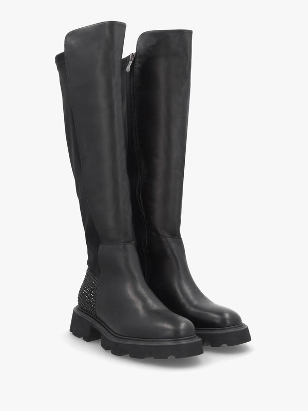 Alice Black Leather Elasticated Over The Knee Boots