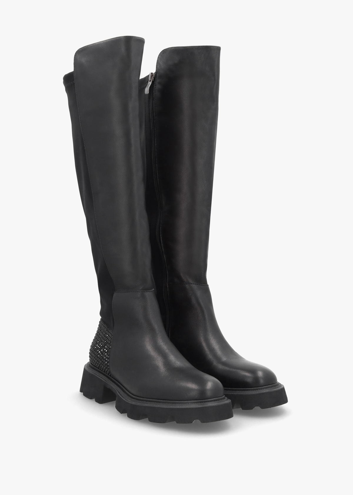 Alice Black Leather Elasticated Over The Knee Boots