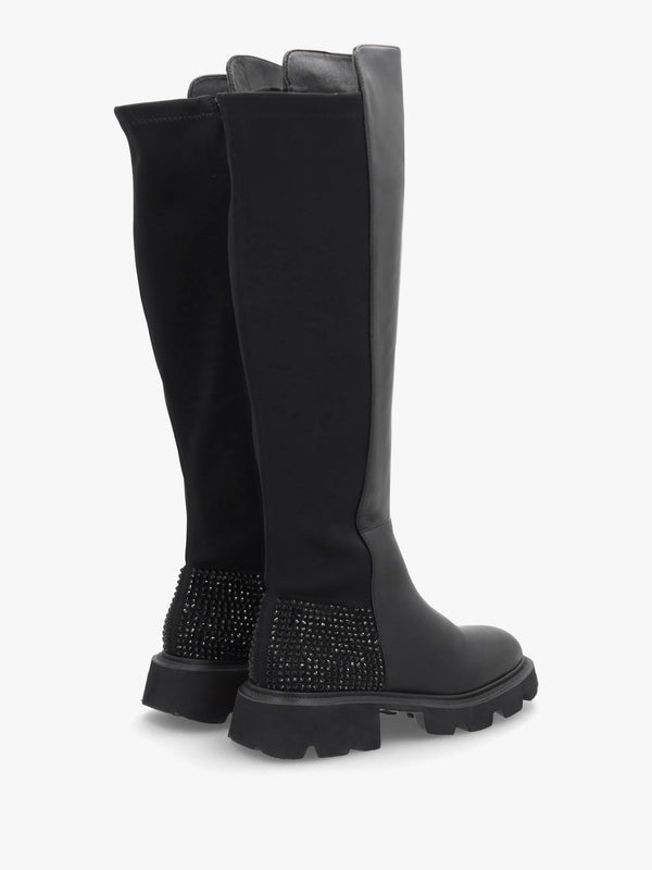 Alice Black Leather Elasticated Over The Knee Boots