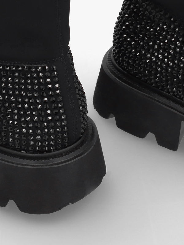 Alice Black Leather Elasticated Over The Knee Boots
